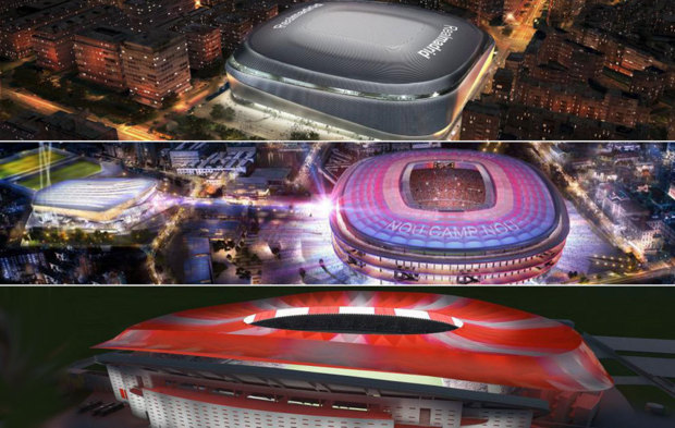 Encuentra las diferencias entre el nuevo Bernabéu, el Nou Camp Nou y La Peineta