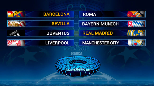 Barcelona vs Roma, Sevilla vs Bayern, Juventus vs Real, Liverpool vs Man City
