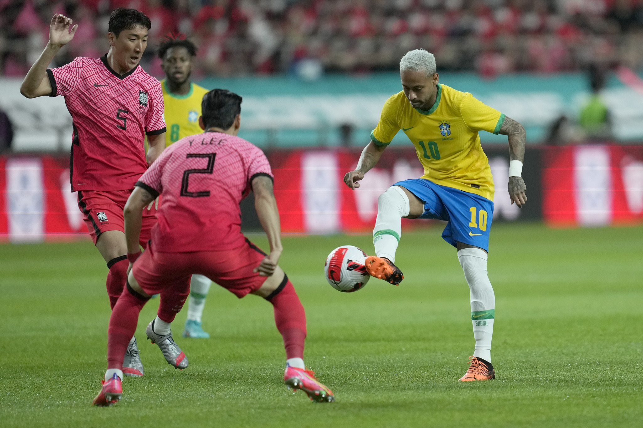 Brazils Neymar in action against South Korea
