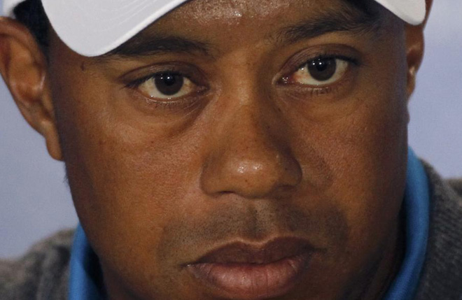 Tiger Woods atendiendo a los medios de comunicacin durante una rueda de prensa previa al British Open.