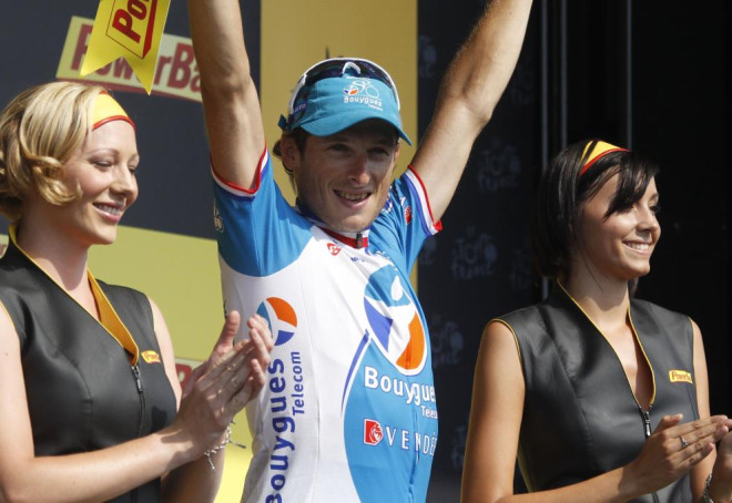El francs Pierrick Fedrigo logr su tercera victoria de etapa en un Tour de Francia y no poda ocultar su enorme felicidad en el podio.