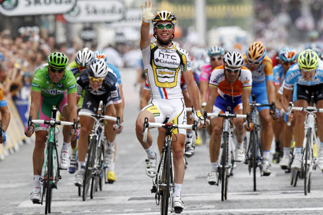 El britnico Mark Cavendish se ha adjudicado la ltima etapa del Tour de Francia, celebrada en Los Campos Eliseos de Pars. Con esta, ya son 5 etapas las que ha conseguido el ciclista del Columbia, con lo que demuestra una autoridad en los sprints.