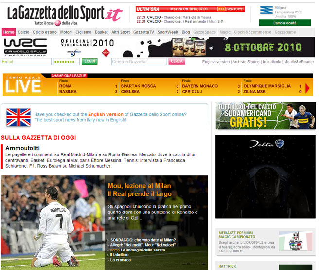 La Gazzetta dello Sport italiana destac la leccin de Mourinho al Milan en en triunfo del Real Madrid.