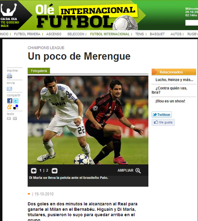 El triunfo del Real Madrid ante el Miln cruz el charco y fue destacado en la prensa argentina.