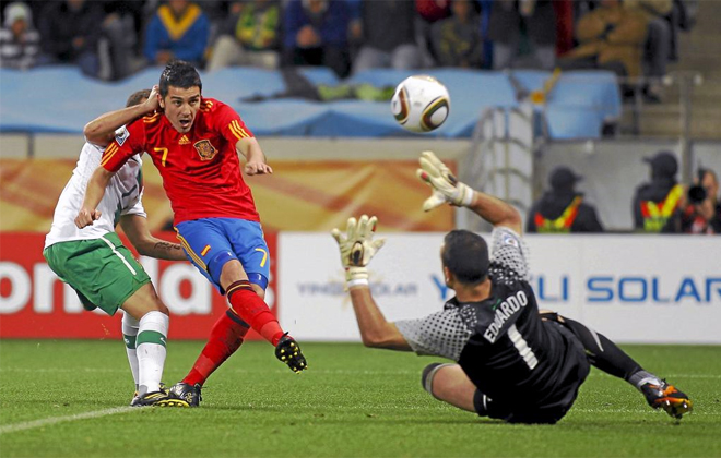 Se midieron en octavos del Mundial de Sudfrica. Un gol de Villa supuso que Espaa lograra el pase a cuartos y una victoria en partido oficial sobre Portugal ms de 60 aos despus. Espaa 1-0 Portugal (29-06-2010)