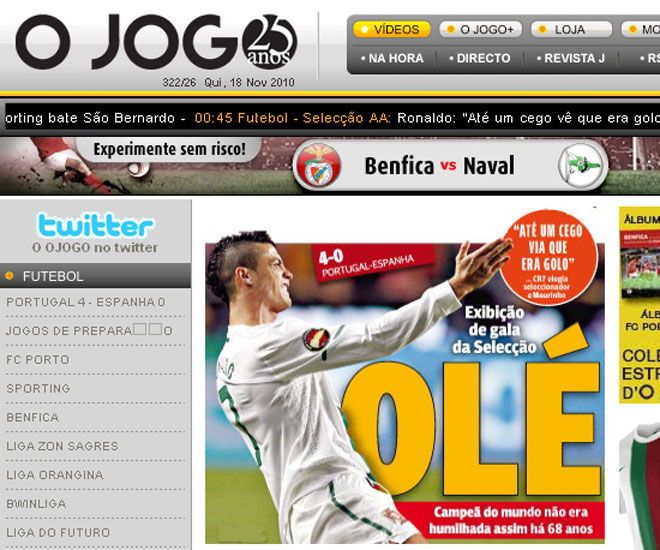 En Portugal insisten con el 'olé'. En esta ocasión es ojogo.pt el que habla de la exhibición lusa ante España.