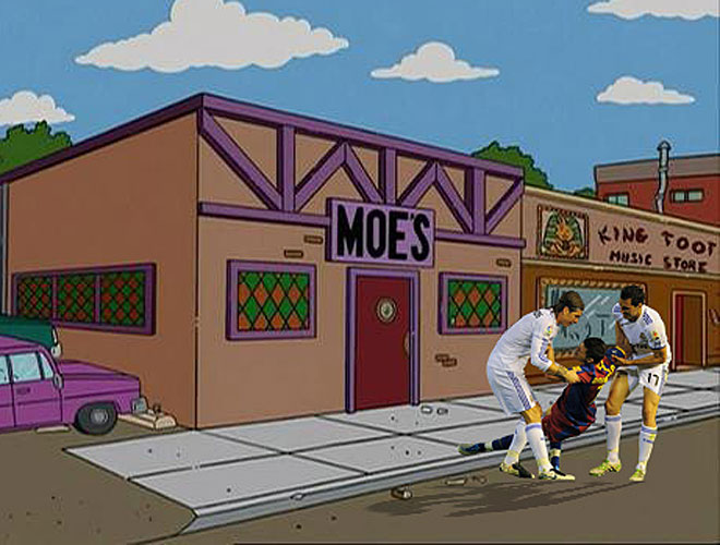 En este otro montaje Sergio Ramos y Arbeloa 'echan' a Villa del Bar de Moe's de la serie 'Los Simpsons'