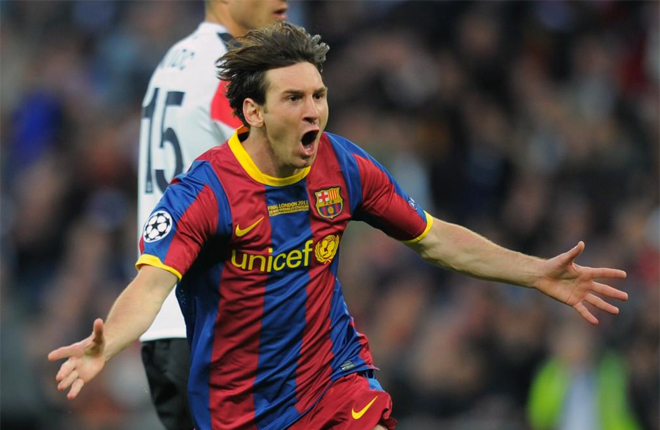 Messi volvi a aparecer para poner por delante al Barcelona en la final de Wembley.