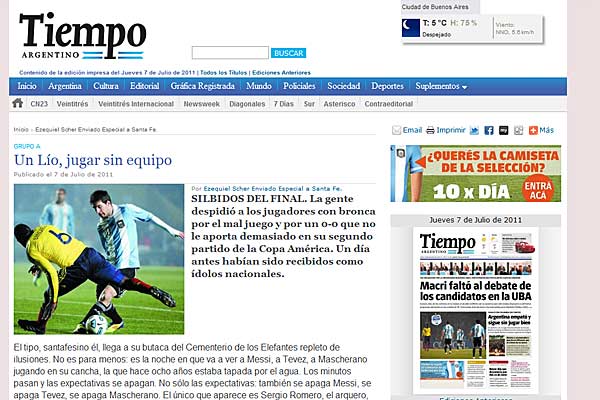 'Tiempo argentino' juega con el nombre de Lionel Messi para explicar el desastre del empate de la seleccin albiceleste frente a Colombia.