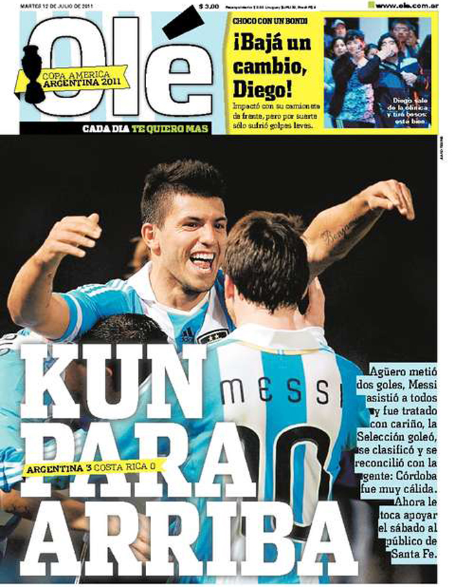 El Diario Ol incide en la figura del Kun Agero como autor de dos goles, pero tambin destaca la gran actuacin de Leo Messi.