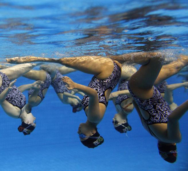 El equipo de natacin sincronizada de Mxico, en la sesin de entrenamientos libres de los Juegos Panamericanos.