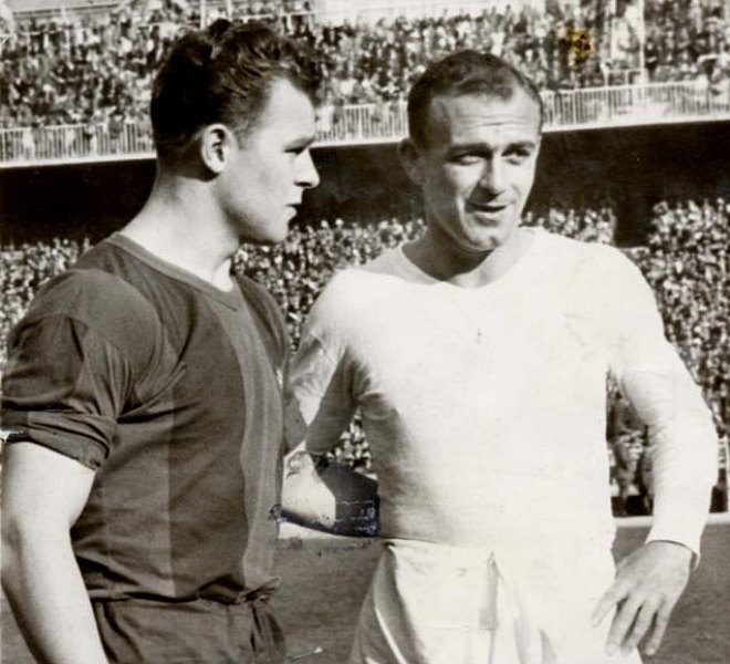 Kubala y Di Stfano eran los lderes de Bara y Madrid en los 50. Dos jugadores con destinos cruzados que, pese a la rivalidad entre ambas entidades, mantuvieron una estrecha amistad tanto dentro como fuera de los terrenos de juego.