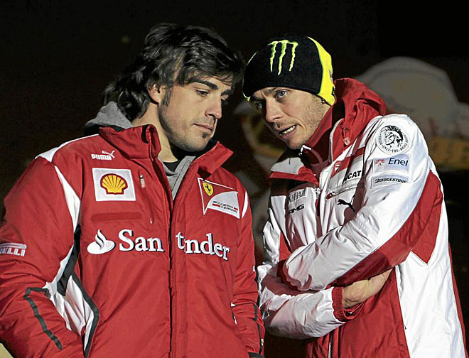 En el tradicional 'Wrooom' se juntan los pilotos de Ferrari y Ducati por lo que Fernando Alonso y Valentino Rossi son los principales protagonistas.