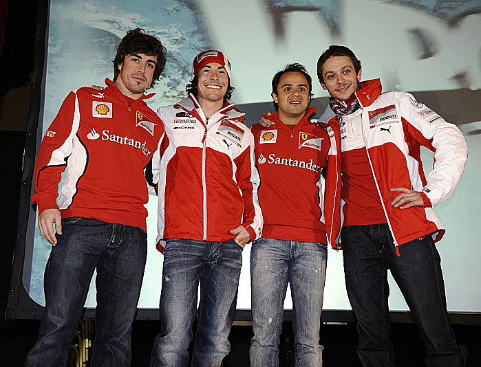 En Madonna di Campiglio se renen como cada ao los pilotos de Ferrari y Ducati. En la imagen, Alonso, Hayden, Massa y Rossi.