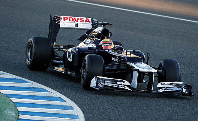 Pastor Maldonado hace sus primeros kilmetros con el Williams FW34 en el circuito de Jerez.