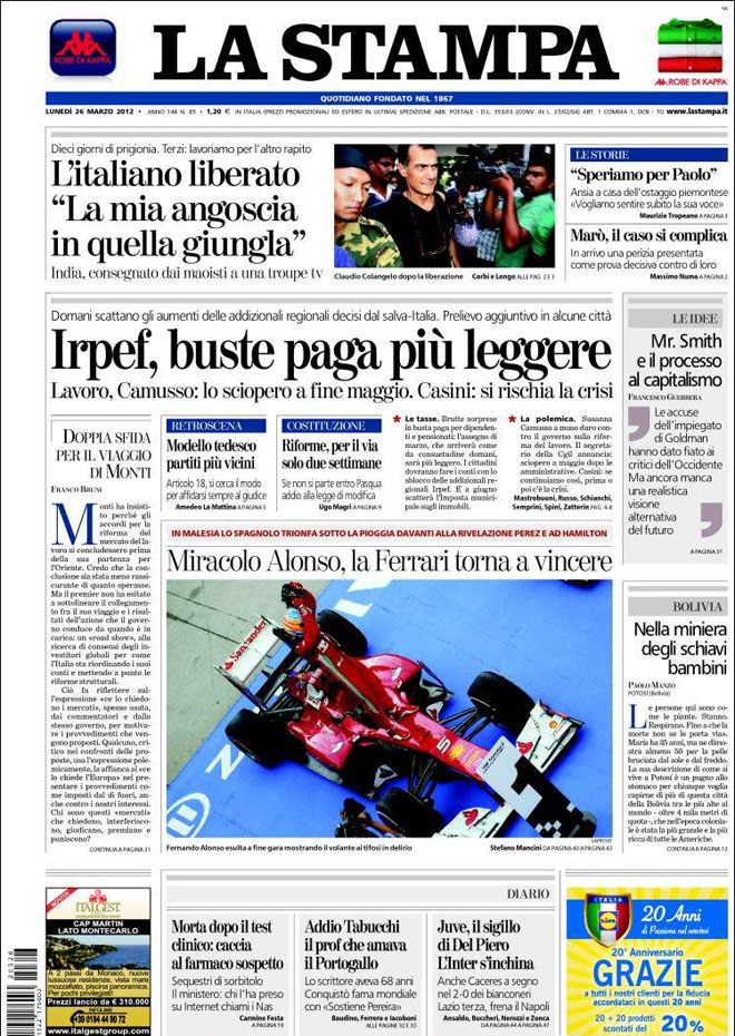 La Stampa resalta el "regreso a la victoria de Ferrari".