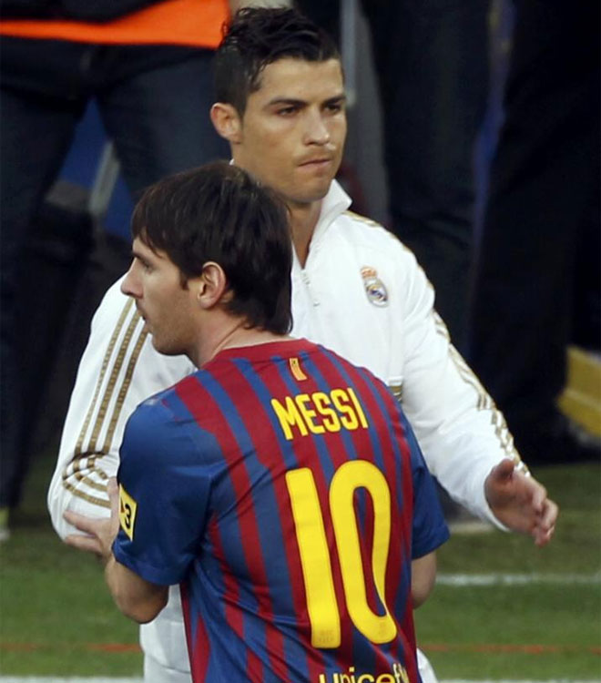 As fue el saludo de Leo Messi y Cristiano Ronaldo.