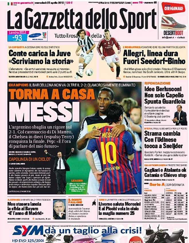 La edicin escrita de la 'Gazzetta dello Sport' pone su foco en Messi y en el penalti fallado con 2-1.