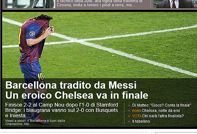En su edicin digital, la "Gazzetta" habla de traicin de Messi a su propio equipo.