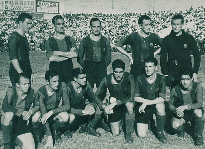Este es el once del Bara que derrot al del Athletic en la final de la Copa de 1942. El partido acab 4-3, prrroga incluida.
