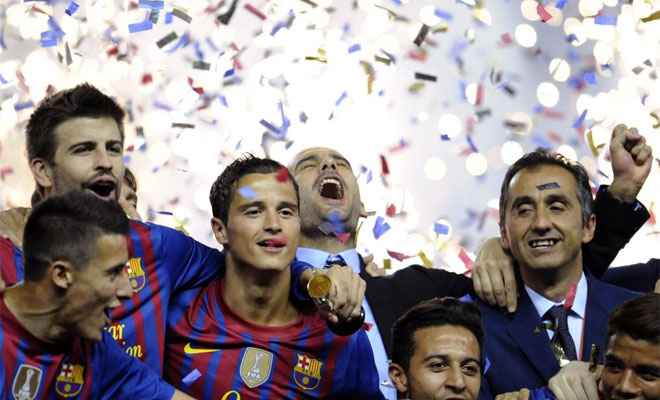 Josep Guardiola celebra la victoria.