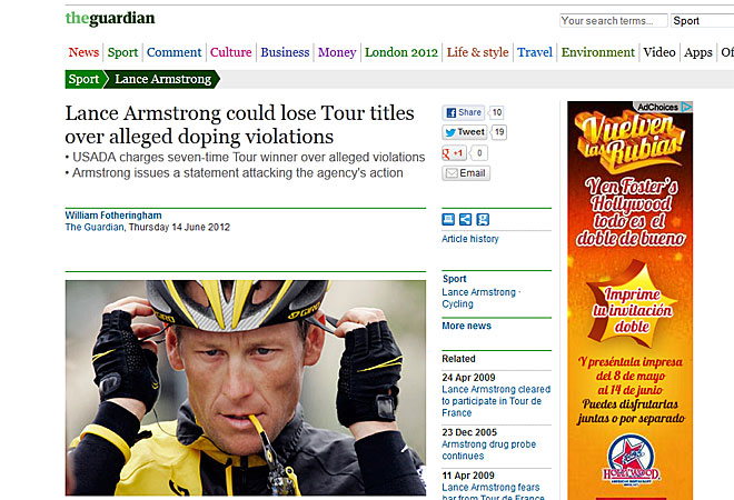 'The Guardian' hace hincapi, al igual que MARCA, en que Armstrong puede perder sus siete Tour de Francia.