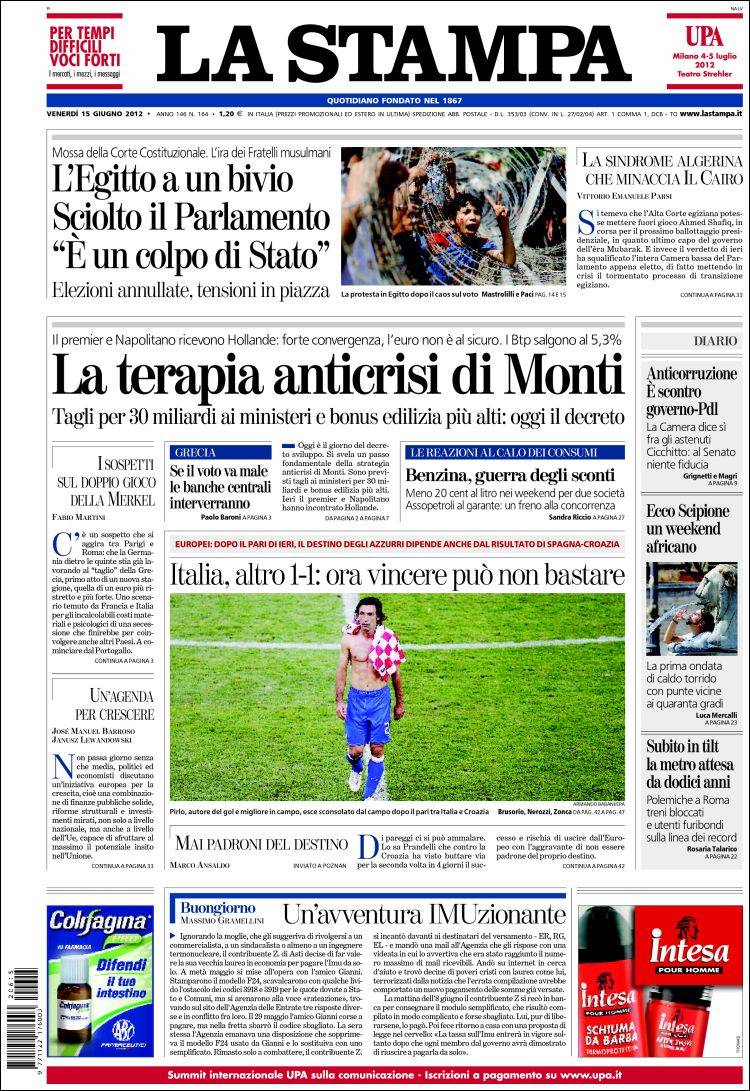 El diario 'La Stampa' explica por qu Italia no depende de s misma y lamenta que su seleccin "nunca sea duea de su destino".