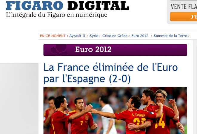 'Le Figaro' informaba en su pgina web que "los franceses cayeron eliminados de la Eurocopa" y lamentaron "el error en el primer gol" de la defensa gala.