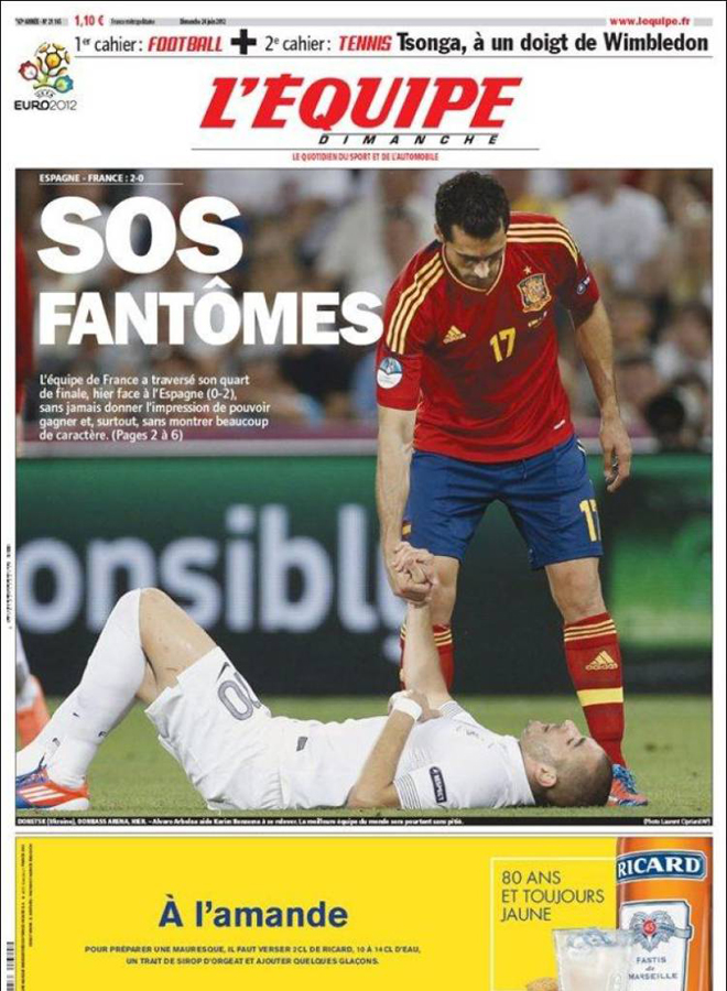 El diario L'Equipe también abre en portada con Benzema como protagonista gráfico.