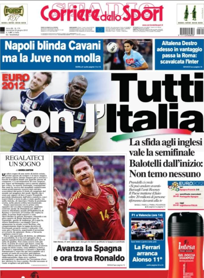 Corriere dello Sport centra la victoria de Espaa en el duelo contra la Portugal de Cristiano Ronaldo del prximo mircoles.