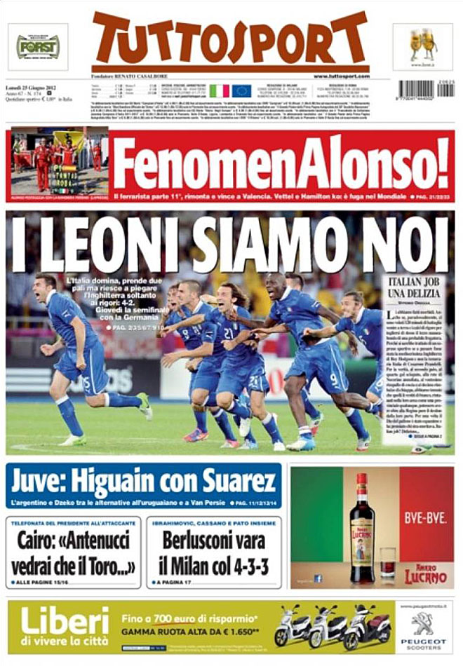 Original el ttulo del peridico italiano Tuttosport para ilustrar en su portada el gran triunfo de Alonso.