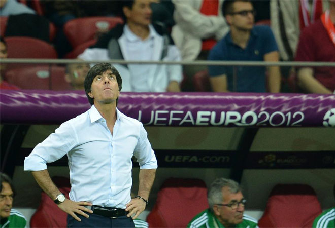 German headcoach Joachim Lw reacts during the Euro 2012 football championships semi-final match Germany vs Italy.