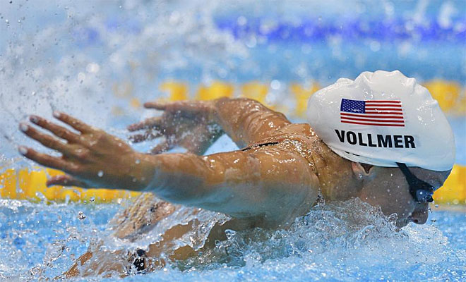 La piscina de los Juegos Olmpicos de Londres vio el primer rcord en el primer da de competicin. Fue rcord olmpico y lo logr Dana Vollmer en 100 metros mariposa.
