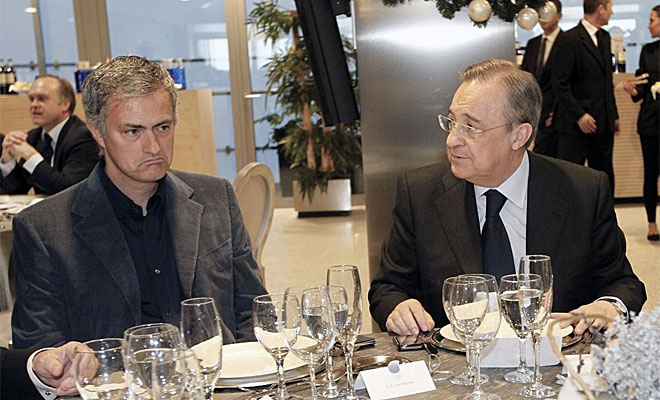 El tcnico luso estuvo junto a su presidente durante la comida de Navidad del Real Madrid.