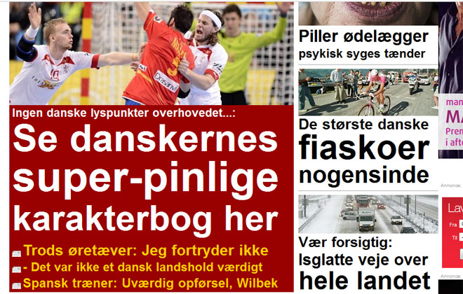 Ekstra Bladet destaca el horrible partido de Dinamarca.