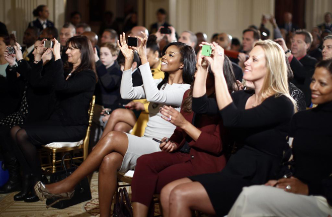 Las esposas de los jugadores de los Heat, con la actriz Gabrielle Union (pareja de Wade) a la cabeza, en la recepcin oficial en la Casa Blanca a los campeones de la NBA.