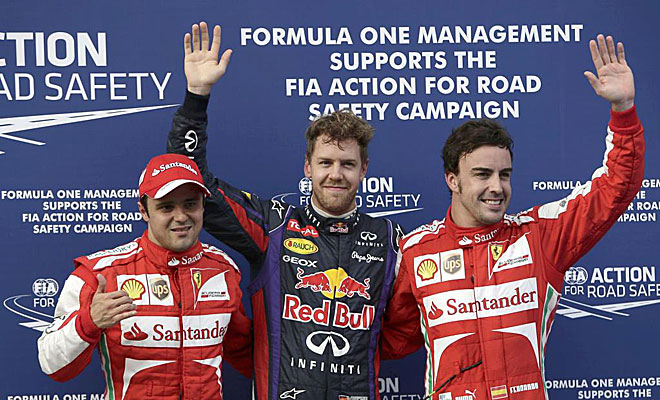Massa, Vettel y Alonso saludan y posan como los ms rpidos de la calificacin.