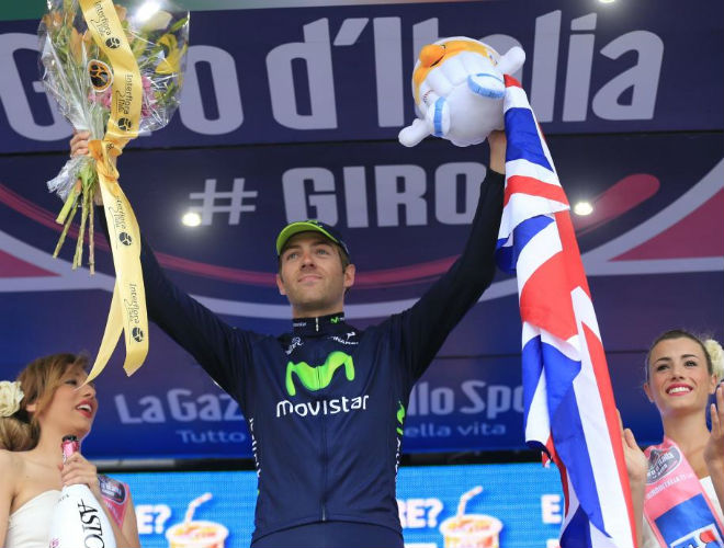 Alex Dowsett logr ganar en la contrarreloj de la octava etapa del Giro y dio a su equipo, el Movistar, la victoria nmero 12 en lo que llevamos de temporada.