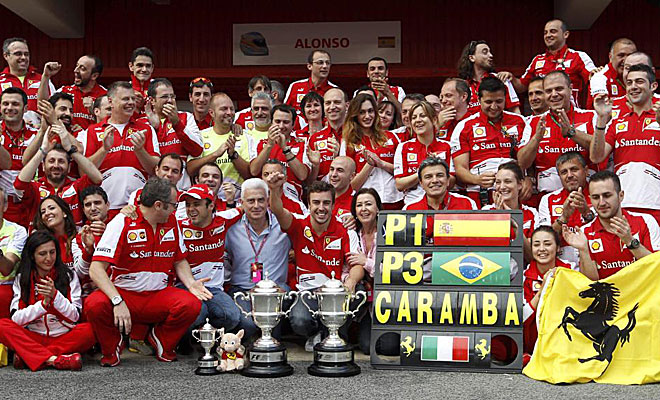 Ferrar celebr a lo grande la victoria de Alonso y el tercer puesto de Massa