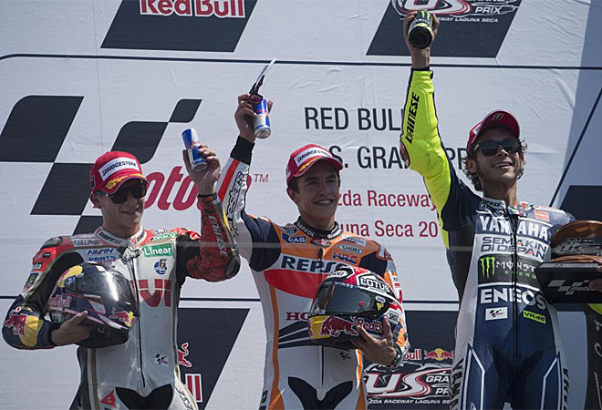 Mrquez, Bradl y Rossi completaron el podio del Gran Premio de Estados Unidos.