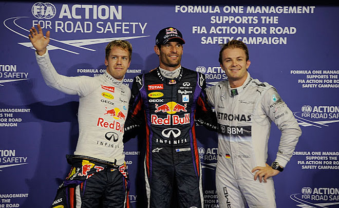 El australiano logr la pole del Gran Premio de Abu Dabi por delante de su compaero Sebastian Vettel y Nico Rosberg.