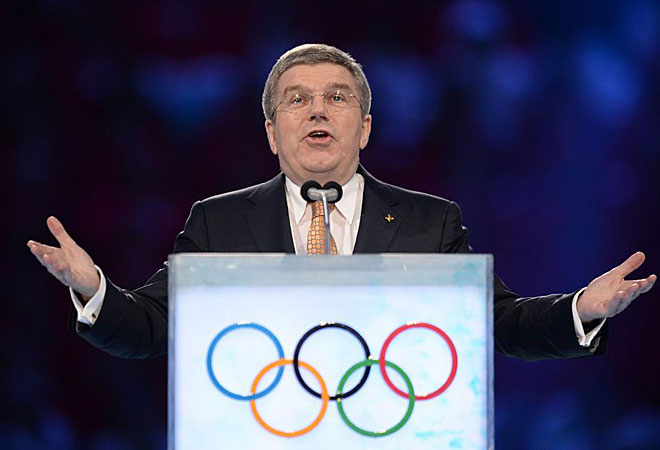 El presidente del Comit Olmpico Internacional, Thomas Bach, pronunciado su discurso en la ceremonia inaugural.