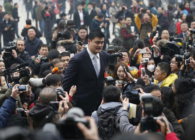 Yao Ming, ex jugador de la NBA, durante una inauguracin en Pekn.