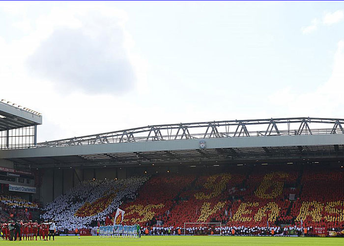 He aqu el espectacular mosaico que luci en el estadio del Liverpool en la previa ante el City.