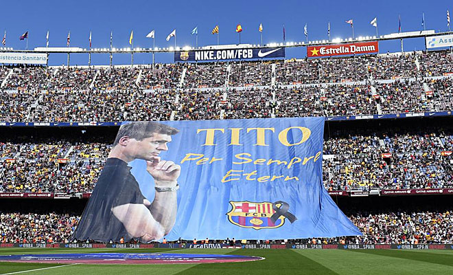 El Barcelona todavía no había jugado como local tras la muerte de Tito Vilanova. En la visita del Getafe, el Camp Nou homenajeó al técnico de la Liga de los 100 puntos.