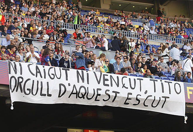 El Barcelona todava no haba jugado como local tras la muerte de Tito Vilanova. En la visita del Getafe, el Camp Nou homenaje al tcnico de la Liga de los 100 puntos.