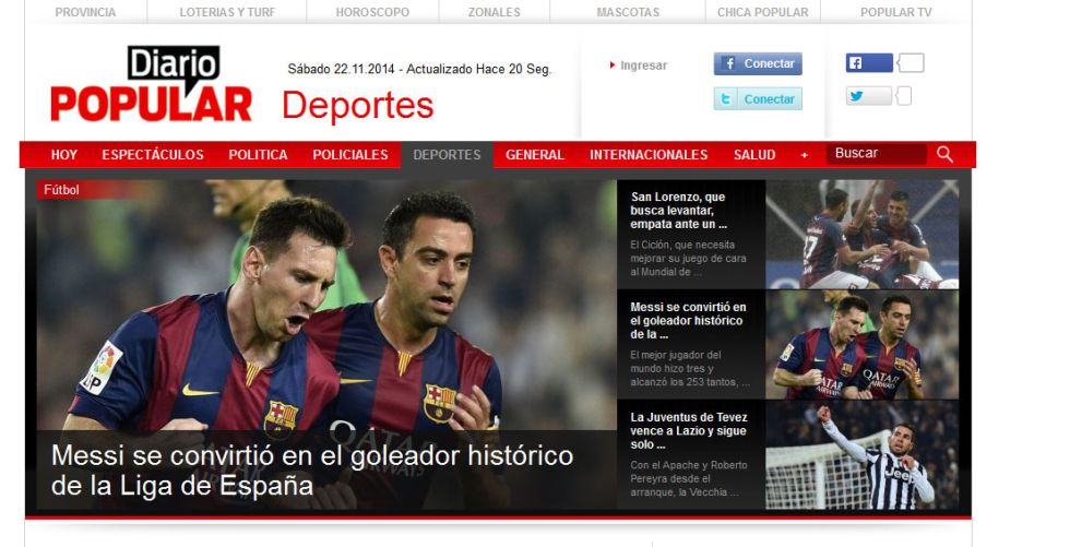 El portal de Diario Popular destac as el rcord de Messi.