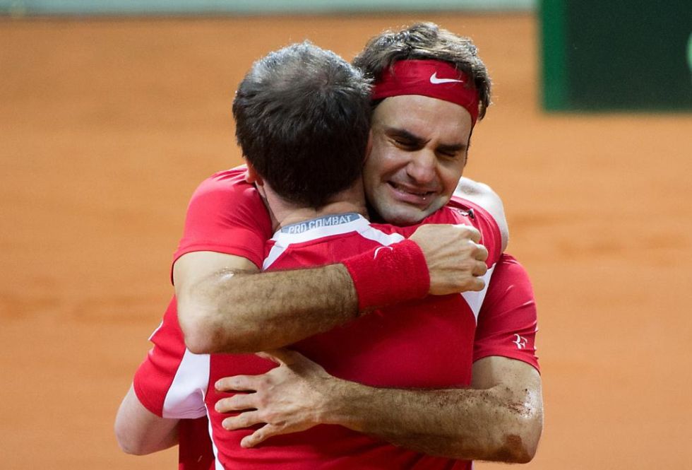 Roger Federer, emocionado al lograr su primera Copa Davis.