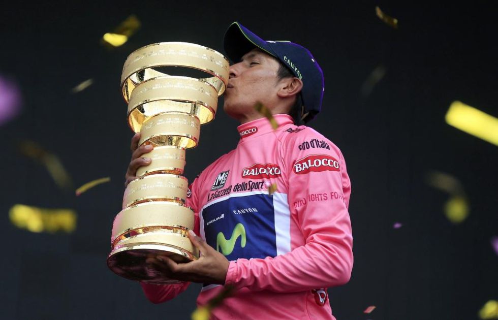 Nairo Quintana, celebrando su victoria en el Giro de Italia.