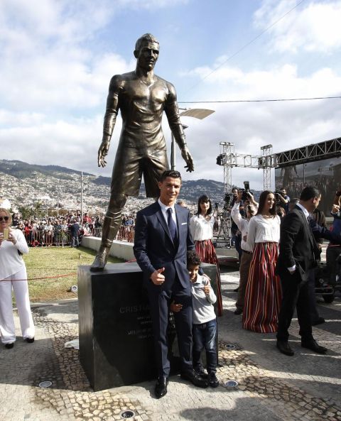Cristiano Ronaldo unveiled a statue of himself in his native Madeira. Sculpted out of bronze, the 800-kg, 2.4-metre-tall effigy is situated in the port in Funchal, the archipelago's capital.